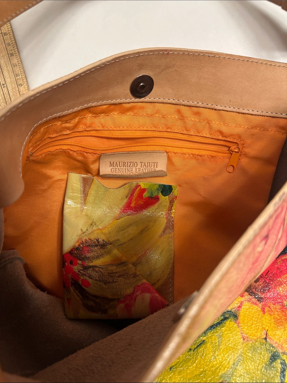 Maurizio Taiuti Floral Leather Shoulder Bag in Yellow, Pink and Green - Picture 4 of 9